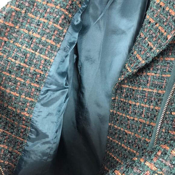 Coldwater Creek Classic Green Blue Metallic Bronze Tweed Zip Moto Jacket Blazer - Picture 10 of 12